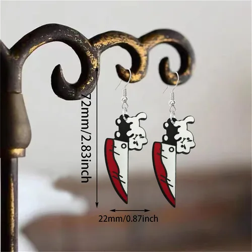 Vista 2 de Aretes góticos exagerados de hip hop para mujer, joyería negra larga, cuchillo colgante, aretes colgantes de imitación, acrílico, punk, cocina