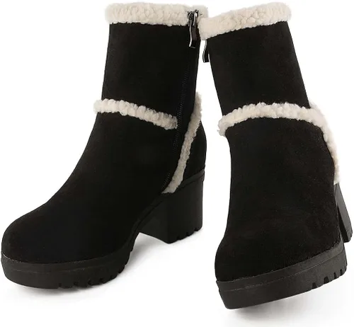 Vista 5 de Botas de nieve con forro de piel sintética para mujer botines de invierno de gamuza cálida botines de plataforma al aire libre