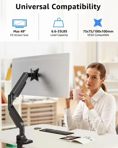Vista 4 de MOUNTUP Soporte para monitor individual para pantalla ultraancha de 49, 45, 44, 43, 42, 40, 39, 37, 34 pulgadas, soporta 6.6-33 libras, soporte