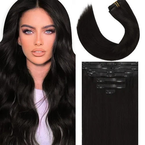 Vista 17 de Lacer Extensiones de cabello humano Remy sin costuras, color negro #1, ultra fino, doble trama de poliuretano, invisible, 7 unidades, 4.33 oz
