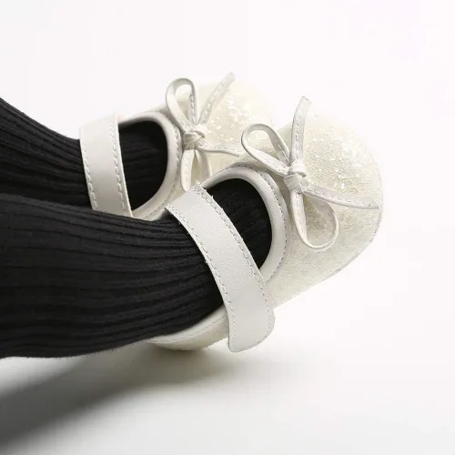 Vista 4 de Zapatos planos Mary Jane para bebé con diadema de lazo, vestido de princesa floral para bebé, suela suave, zapatos de cuna antideslizantes