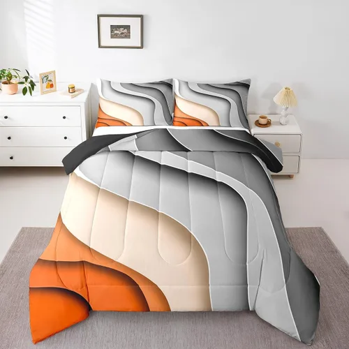 Vista 28 de Erosebridal Juego de ropa de cama abstracta con diseño de olas marinas tamaño Queen, juego de edredón y juegos de ropa de cama con temática de playa