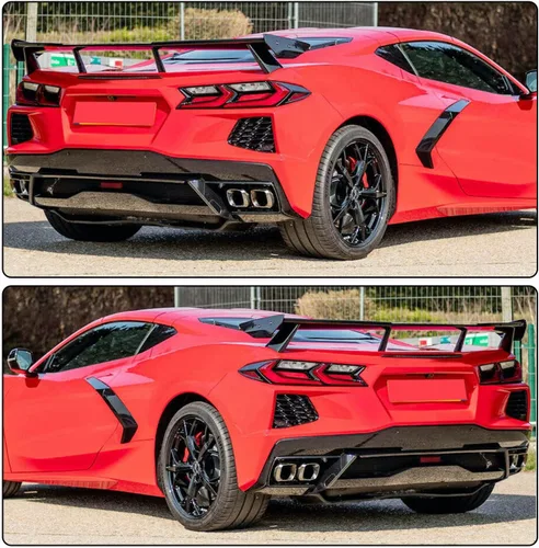 Vista 2 de Alerón trasero de fibra de carbono real para Chevrolet Corvette C8 2020-2025 2-Puertas Alerón trasero de ala alta de fábrica Outlet