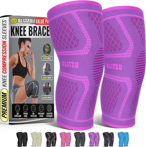 Vista 16 de BLITZU - Rodillera de compresión para hombres y mujeres – mejor soporte para correr, gimnasio, entrenamiento, fitness, levantamiento de pesas.