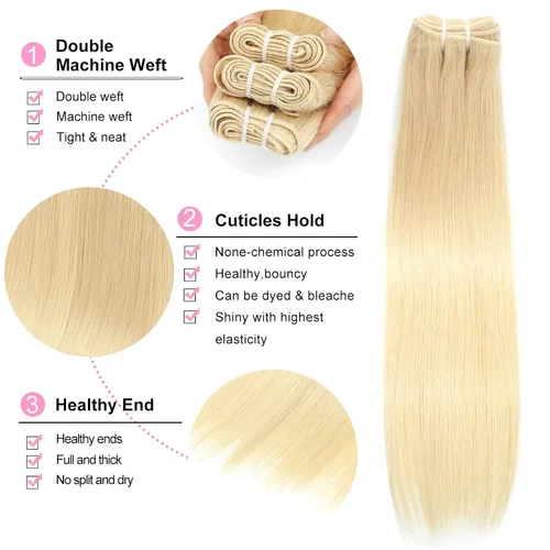 Vista 2 de 613 paquetes de cabello humano de 10 pulgadas, grado 12A, 100% sin procesar, rubio virgen brasileño 613, extensiones de cabello humano para mujeres