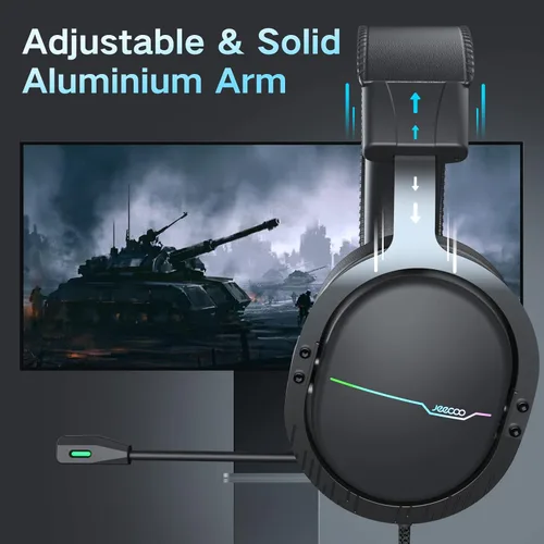 Vista 6 de Jeecoo J75 - Auriculares USB para juegos para PC, sonido envolvente 7.1, micrófono transparente retráctil, almohadillas de espuma viscoelástica