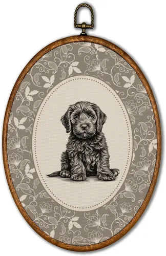 Vista 29 de KSDUT Arte de pared ovalado de perro pastor australiano floral retro de 8.6