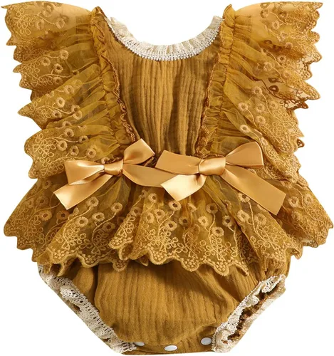 Vista 11 de Ropa para bebé niña con flores, encaje estilo boho, mono con tirantes, traje de verano para bebé niña Achristmas-verde