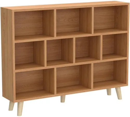 Vista 24 de IOTXY - Estantería de madera con espacios abiertos, 3 niveles, con patas, 5 cubos, color azul brillante Nordic Minimalist Style, MDF