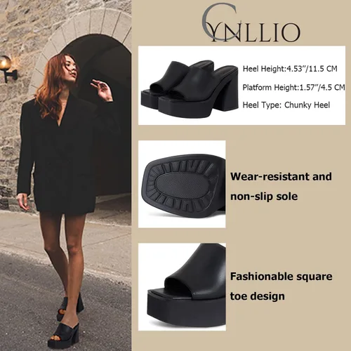 Vista 5 de CYNLLIO Sandalias de plataforma para mujer, sin cordones, puntera abierta, sandalias de tacón alto grueso para verano, para exteriores, zapatos