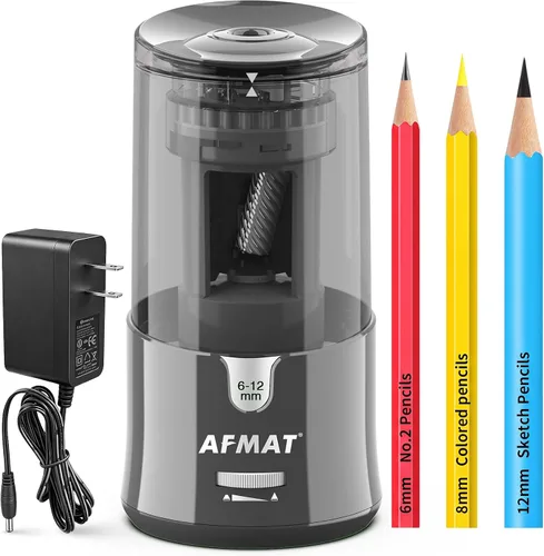 Vista 10 de AFMAT PS92 Sacapuntas eléctrico para aula, sacapuntas enchufable para lápices grandes y jumbo, colores y n.º 2, parada automática, 2 ajustes de Negro