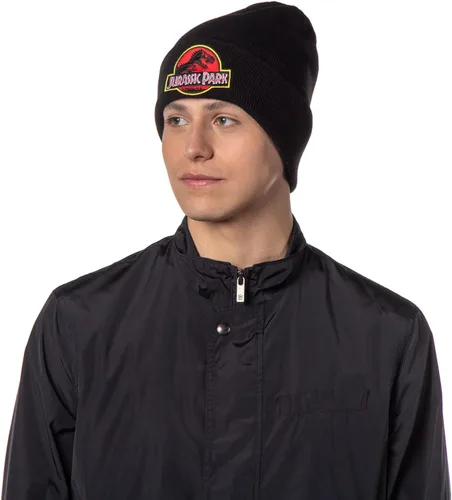 Vista 3 de Jurassic Park Hat Beanie Bordado Classic Logo Cuff Knit Beanie Cap Negro, Negro