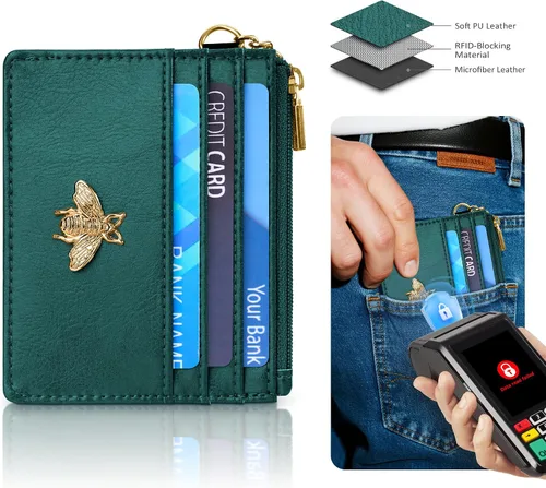 Vista 104 de SEAVILIA Tarjetero llavero cartera para mujer con ventana de identificación RFID monedero regalo abeja delgada minimalista pequeña cartera