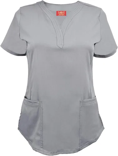Vista 15 de M&M SCRUBS Camiseta quirúrgica elástica ultra suave con cuello caído y 2 bolsillos para mujer Negro