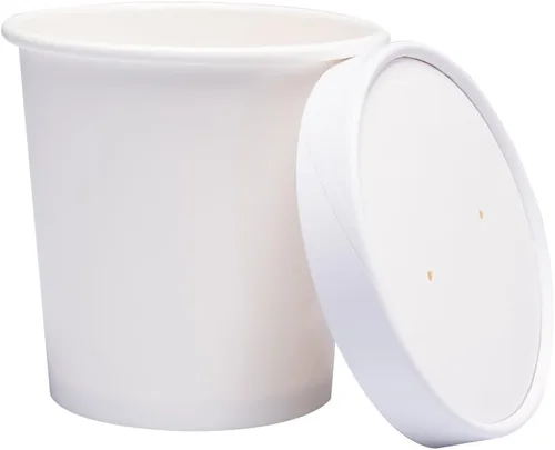 Vista 9 de Vasos de papel para helado con tapas de papel, tazas de papel para sopa caliente/fría con tapas (blanco) (40, 8 onzas)
