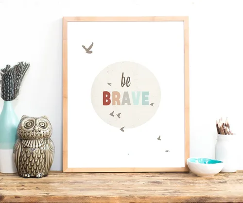 Vista 3 de Arte de pared para niños, impresión "Be Brave" de 11 x 14 pulgadas para habitación de niños, niñas o bebés, decoración de guardería temática