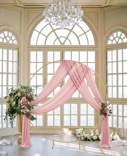 Vista 6 de Cortinas de boda con rosas polvorientas, 2 paneles de 6 yardas, cortinas de fondo transparentes para despedida de soltera, arcos de boda