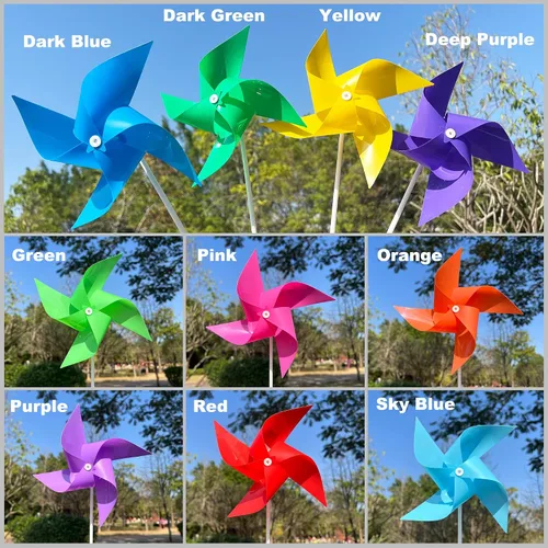 Vista 2 de 50 molinetes, hilanderos de viento de juguete y regalos de fiesta para niños, molinetes decorativos al aire libre para patio y jardín (verde claro)