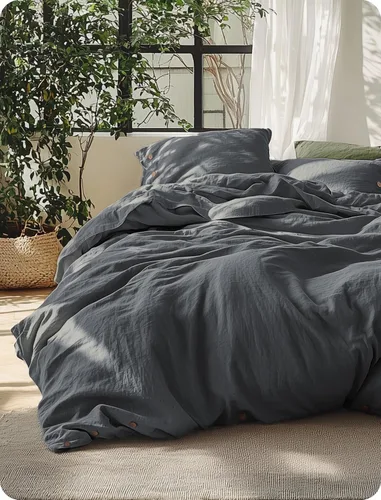 Vista 15 de Bedsure Funda de edredón de lino tamaño Queen – Juego de ropa de cama de mezcla de lino y algodón, suave y acogedor, 3 piezas, 1 funda de edredón