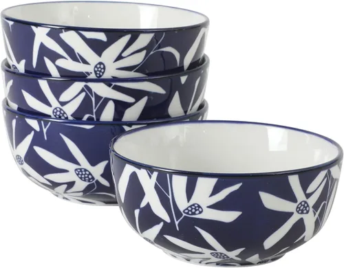 Vista 12 de Gibson Home Heritage Sky - Juego de 4 cuencos para pasta, cuencos redondos de cerámica de 8 pulgadas, diseño floral azul y blanco, uso diario
