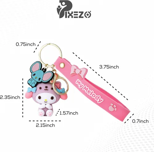 Vista 3 de PIXEZO Bonito llavero de regalo Llavero de anime Kawaii con dije de gatito de dibujos animados, llavero para llavero de coche para niñas y mujeres
