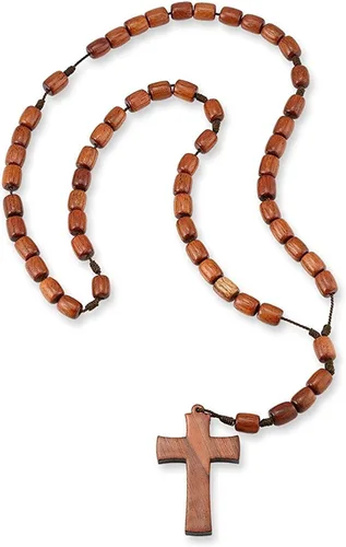Vista 10 de Catholica Shop - Collar de Cuentas de Madera de Vestimenta Religiosa Católica con Colgante de Cruz de Madera, Collar de Rosario Católico I Collar