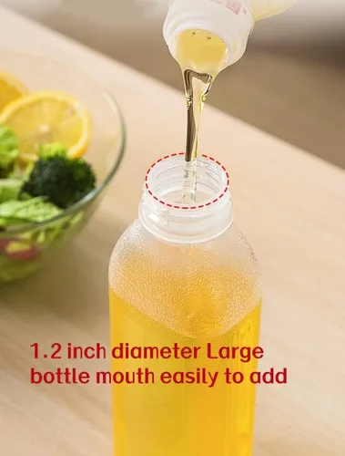 Vista 5 de Botellas exprimibles de condimentos de 16 onzas, paquete de 4 con tapa abatible, botellas de salsa con escala para aceite, salsa de tomate, agua