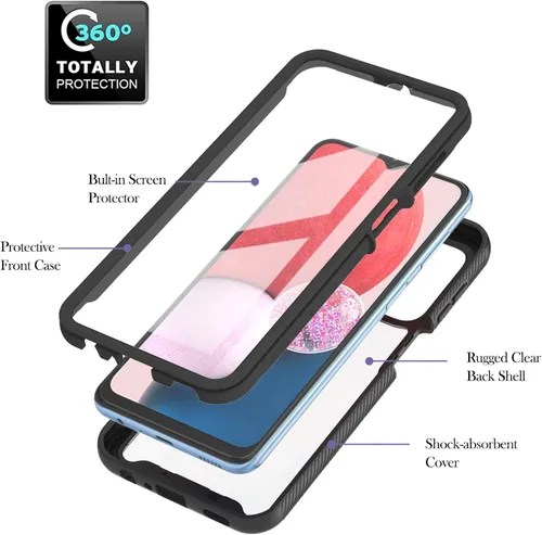Vista 3 de Funda para Samsung Galaxy A13 LTE 4G, Samsung A13 LTE Funda para teléfono con protector de pantalla integrado, cubierta trasera delgada transparente