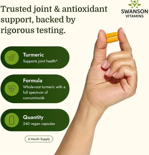 Vista 3 de Cápsulas Swanson Premium Brand de raíz de cúrcuma pulverizada, 720 mg, 1