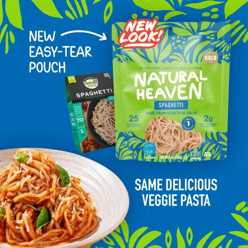 Vista 3 de Natural Heaven Fideos espagueti, corazones de palma, naturalmente ricos en potasio, pasta vegetariana baja en calorías, Keto y alimentos sin gluten