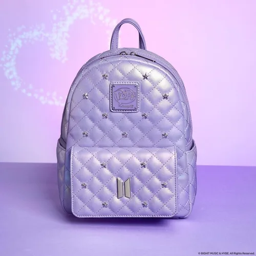 Vista 2 de Loungefly BTS Logo Iridescent Purple Mini Mochila, Púrpura, Mini mochila