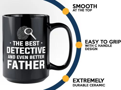 Vista 5 de Taza de café detective de 15 onzas, color negro, el mejor detective, policía, patrulla, policía, policía, policía, policía, policía, policía, jefe