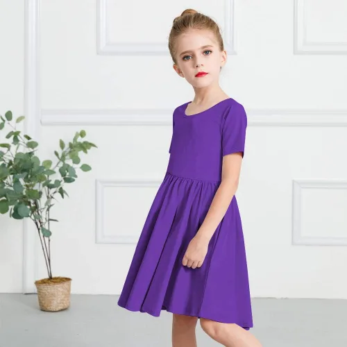 Vista 2 de Stelle Vestido de patinadora de manga corta para niños y niñas, casual, acampanado, para fiesta escolar, 3-12 años, Blanco