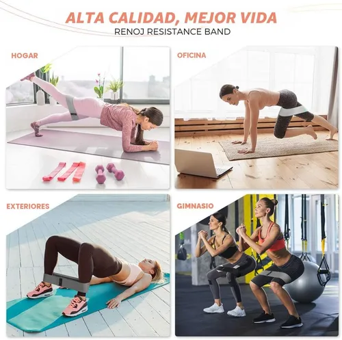 Vista 4 de Renoj Resistance Bands for Working Out: 3-Set Professional Exercise Bands for Pilates, Yoga, Home Gym, Booty, Leg Training Heavy/Medium/Light