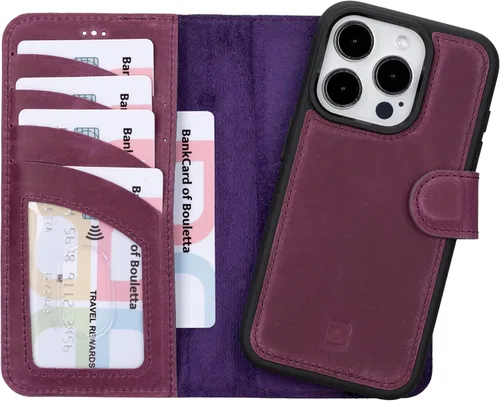 Vista 40 de BOULETTA Magsafe - Funda para iPhone 15 compatible con cuero de grano completo, magnética, desmontable, cartera para teléfono (2 en 1), 4 tarjeteros