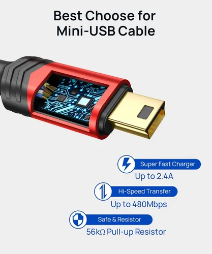 Vista 5 de JSAUX Cable mini USB [2 unidades de 3.3 pies + 6.6 pies], USB 2.0 tipo A a Mini B, cable trenzado de carga rápida para GoPro Hero 3+, controlador
