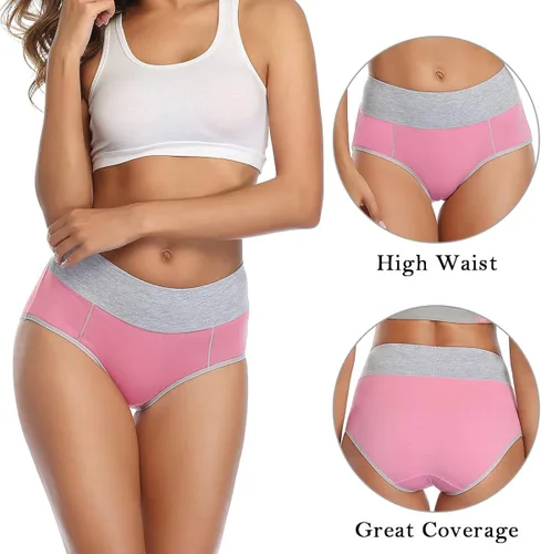 Vista 2 de wirarpa - Calzones de algodón elásticos transpirables y suaves de talle alto para mujer paquete de 5