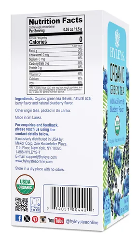 Vista 2 de Hyleys Té verde orgánico sabor a bayas de acai y arándanos - 25 bolsas de té