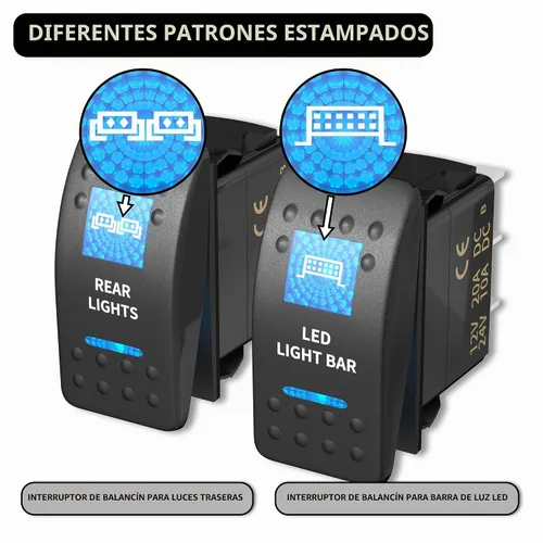 Vista 3 de DaierTek Interruptor basculante de barra de luz LED y luces traseras, interruptor basculante azul 12V/24V 20A/10A 5 pines marino con cables