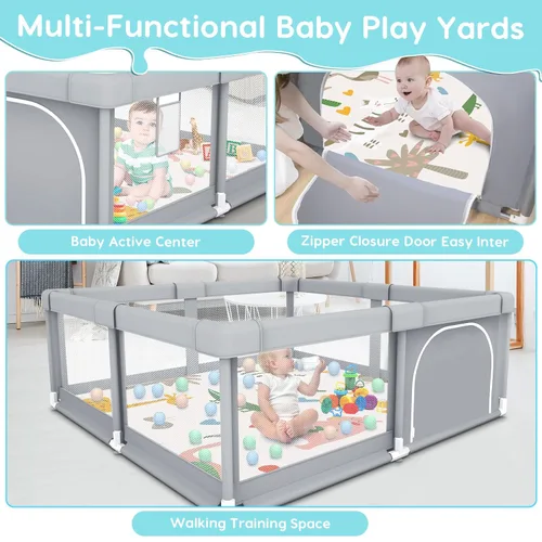 Vista 6 de Fshibila Corralito para bebés con alfombra, corralitos para bebés y niños pequeños, corralito de juego BabyFence para interiores y exteriores, patio