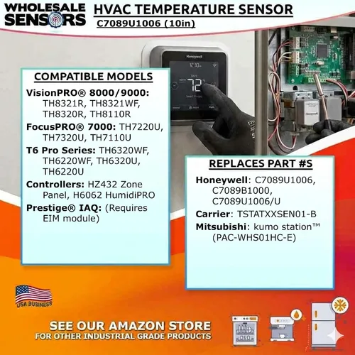 Vista 3 de Sensor de temperatura para exteriores Honeywell C7089U1006 de repuesto con cables de cable de 10 pulgadas, garantía de 12 meses y soporte de EE. UU