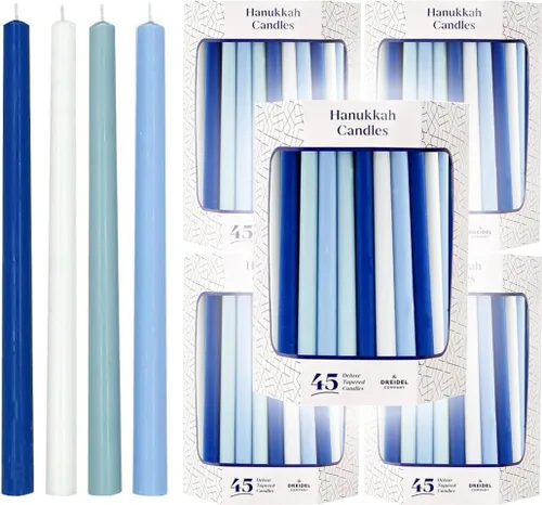 Vista 9 de 2 paquetes de velas de menorá de Janucá de lujo azules y blancas con forma de cono para las 8 noches de Janucá, tiempo de combustión de 45 minutos