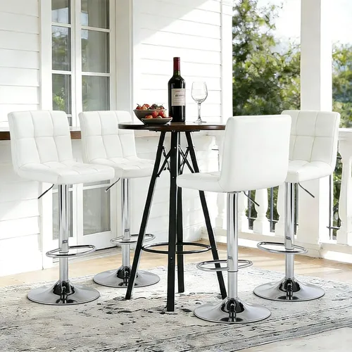 Vista 8 de Sweetcrispy Juego de 2 taburetes de bar de piel sintética ajustables sin brazos, taburetes de bar giratorios hidráulicos para encimera de cocina