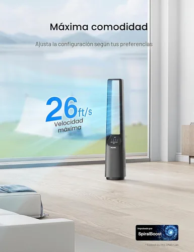 Vista 2 de PELONIS - Ventilador inteligente sin aspas de 40 pulgadas para dormitorio - Ventilador de torre, compatible con Alexa/Google/WiFi, motor DC, 6