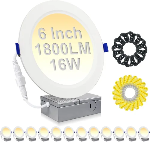 Vista 9 de Paquete de 4 luces LED empotrables de techo de 6 pulgadas, 1800 lm, 16 W = 200 W, 5CCT 5000 K/4000 K/3500 K/3000 K/2700 K seleccionables