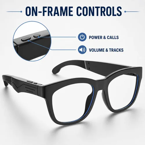 Vista 4 de Lentes de audio Bluetooth, lentes de luz azul, marco negro grande