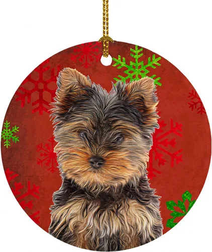 Vista 47 de Caroline's Treasures Affenpinscher - Adorno de cerámica para colgar en el árbol de Navidad con copos de nieve rojos y verdes, para el hogar