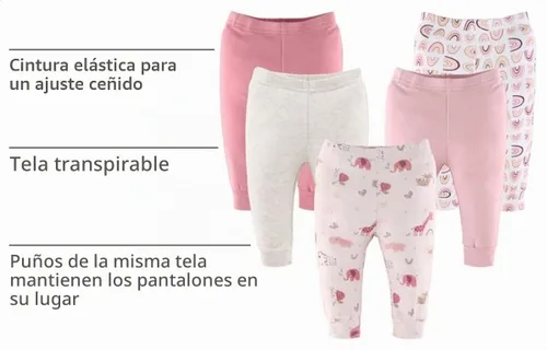 Vista 4 de The Peanutshell 5 Pack Baby Girl Pants Set - 100% Cotton Toddler Pants, Sizes 0-24 Months - Rainbow Safari