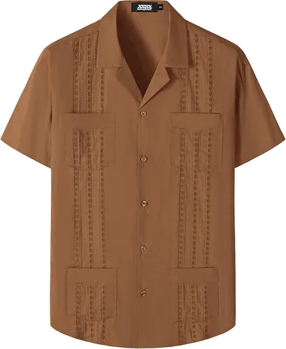 Vista 19 de JOGAL Camisas guayabera para hombre cubanas de manga corta casuales con botones para la playa