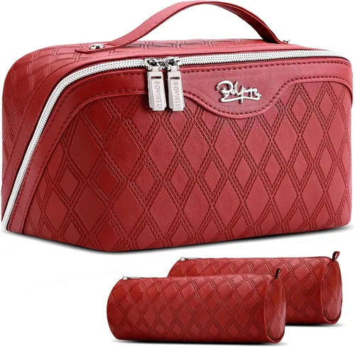 Vista 11 de BOYATU Bolsa de maquillaje de viaje para mujer: 3 en 1 modular con estampado de leopardo para viajes de 3 a 15 días - Neceser impermeable de cuero